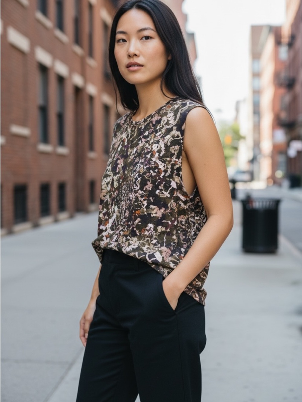 Isabel Marant Brown Multi Floral 100% Linen Sleeveless Tank Size Large